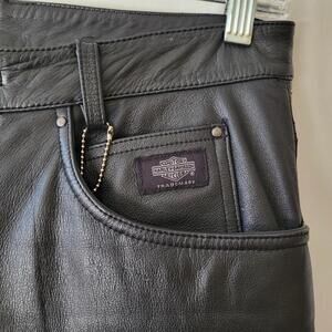 VTG 2004 Harley Davidson Women's sz8 black leather pants  lined zipper button